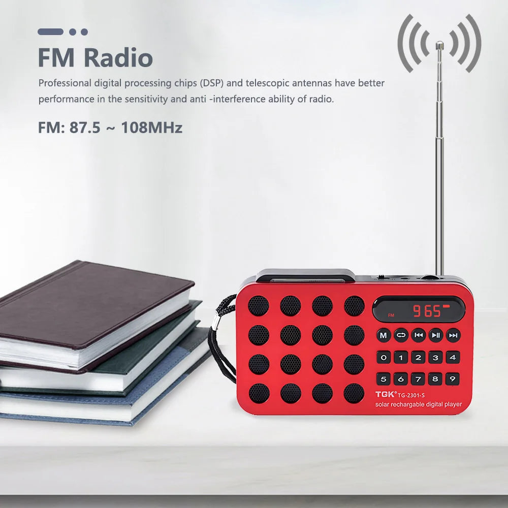 Solar Charging Portable FM Receiver Radio With Bluetooth Wireless Speaker Support USB TF Card MP3 Music Play Radio FM Receiver