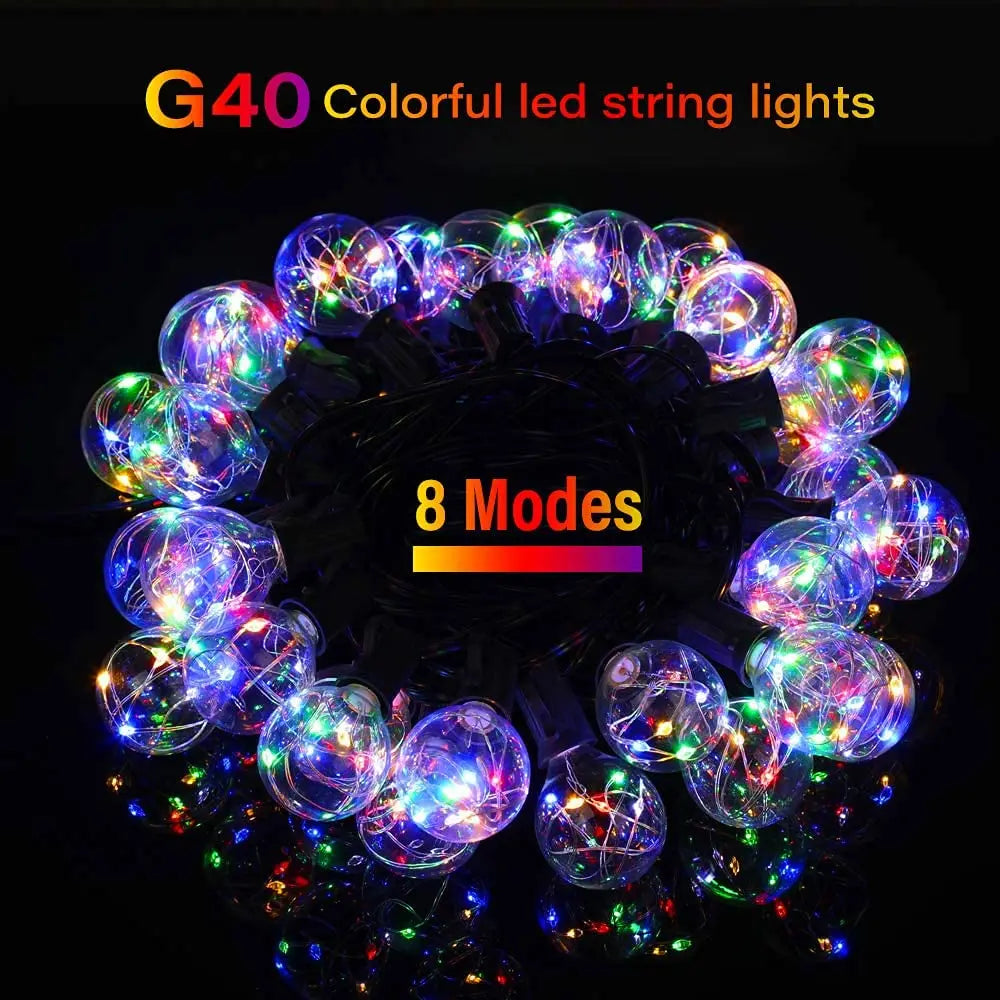Solar Patio String Light G40,8 Light Modes, Outside Weatherproof Hanging Lights for Backyard Bistro Balcony Pergola Party Decor