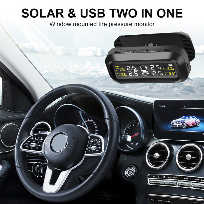 Solar Power External Sensor 2025 Auto Security Alarm Tyre Pressure Car TPMS Tyre Pressure Monitoring System Digital LCD Display