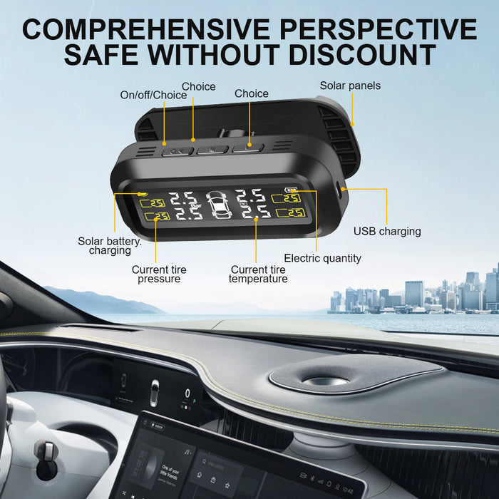 Solar Power External Sensor 2025 Auto Security Alarm Tyre Pressure Car TPMS Tyre Pressure Monitoring System Digital LCD Display