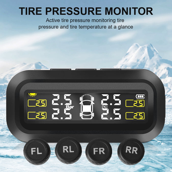Solar Power External Sensor 2025 Auto Security Alarm Tyre Pressure Car TPMS Tyre Pressure Monitoring System Digital LCD Display