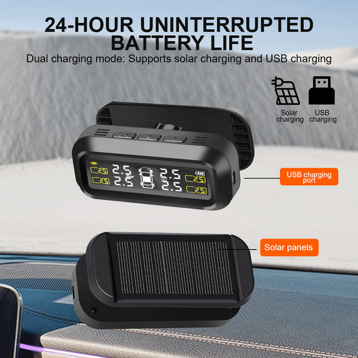 Solar Power External Sensor 2025 Auto Security Alarm Tyre Pressure Car TPMS Tyre Pressure Monitoring System Digital LCD Display