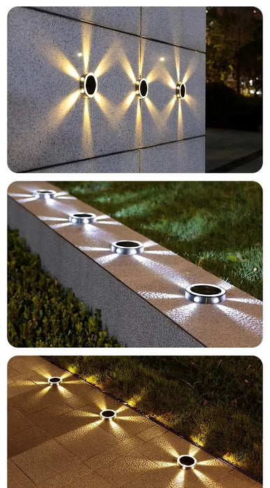 Outdoor Solar Wall Light Waterproof round Petal Garden Ground-Mounted Lamp with 8 Modes for Deck Fence Landscape Lighting