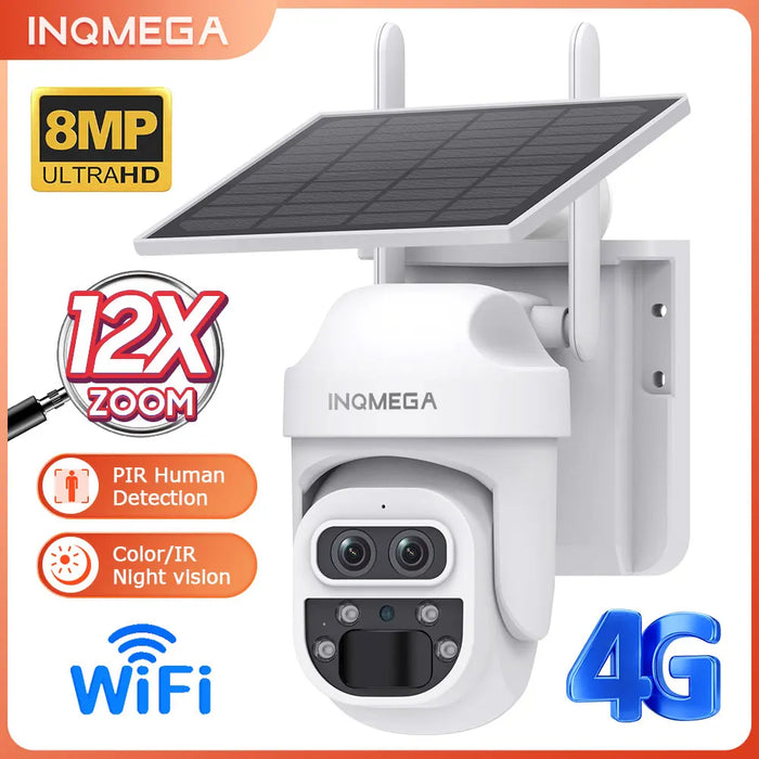 Solar Camera Security Cameras Wireless WIFI / 4G Solar Outdoor Camera 8MP 4K 12X Zoom SIM Human Detection Security Kamera