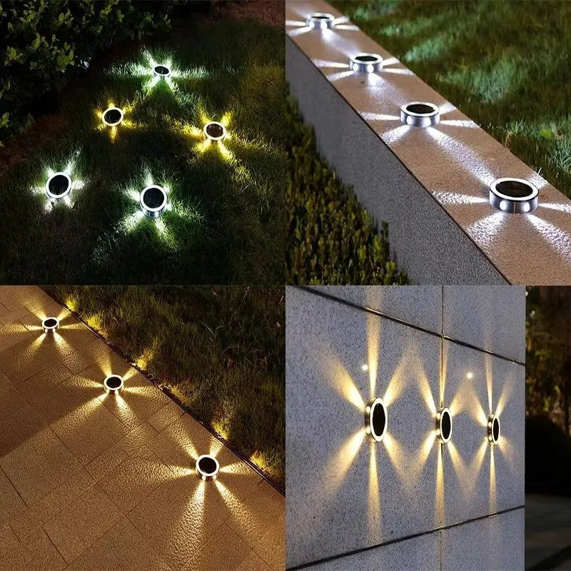 Outdoor Solar Wall Light Waterproof round Petal Garden Ground-Mounted Lamp with 8 Modes for Deck Fence Landscape Lighting