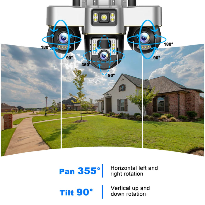 Solar Powered 3-Lens Security Camera with Smart Night Vision, Waterproof & 12MP HD Resolution for Outdoor Surveillance Camera