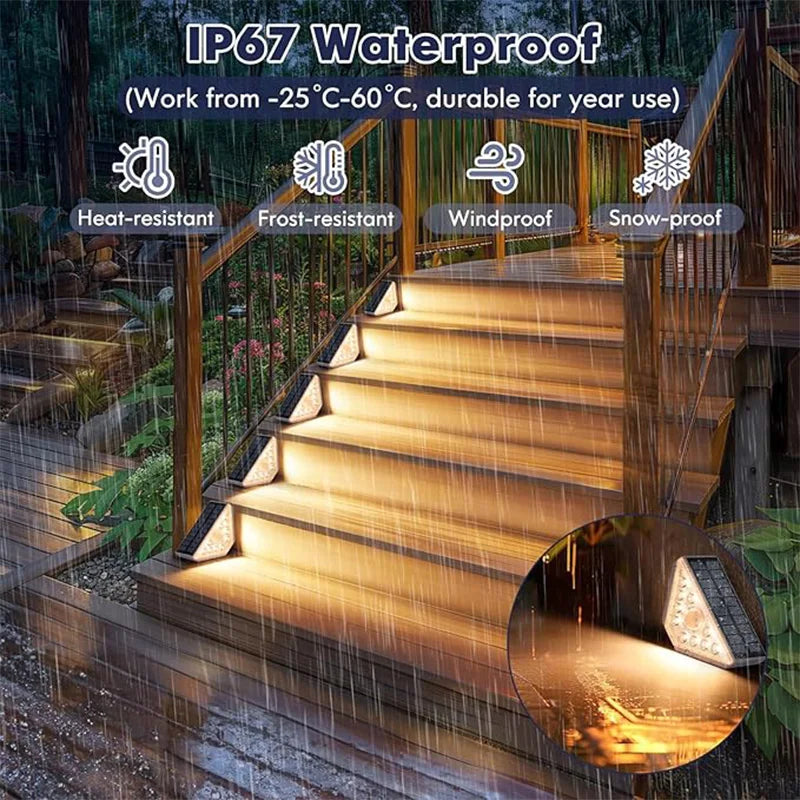 Motion Sensor Outdoor Solar Step Lights 550LM Super Bright 10LED Warm White Stair Light IP44 Waterproof for Porch Patio Deck