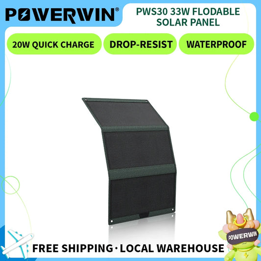 POWERWIN PWS30 33W Local Stock Foldable Solar Panel  Type-C USB  IP65 Water  Soft  ETFE for Fast Charge Mobile Devices