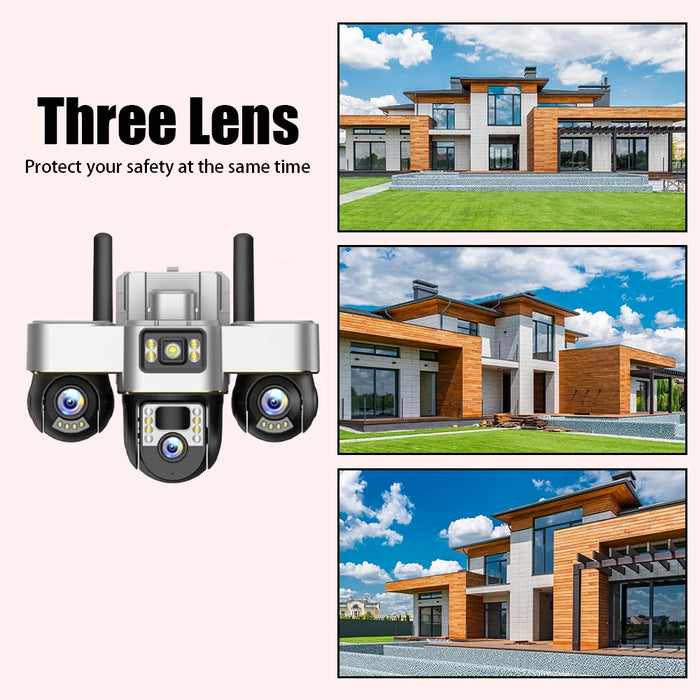 Solar Powered 3-Lens Security Camera with Smart Night Vision, Waterproof & 12MP HD Resolution for Outdoor Surveillance Camera