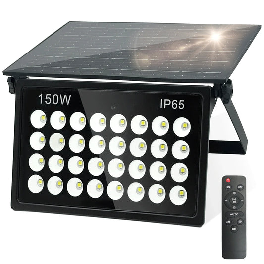 150W Solar Flood Lights Portable & Foldable 6500K 8000mAh IP65 Waterproof Outdoor Security Lights with Remote Control