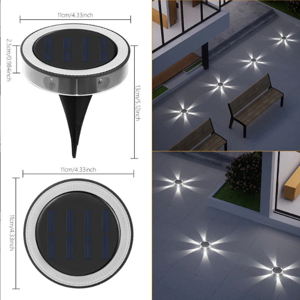 Outdoor Solar Wall Light Waterproof round Petal Garden Ground-Mounted Lamp with 8 Modes for Deck Fence Landscape Lighting
