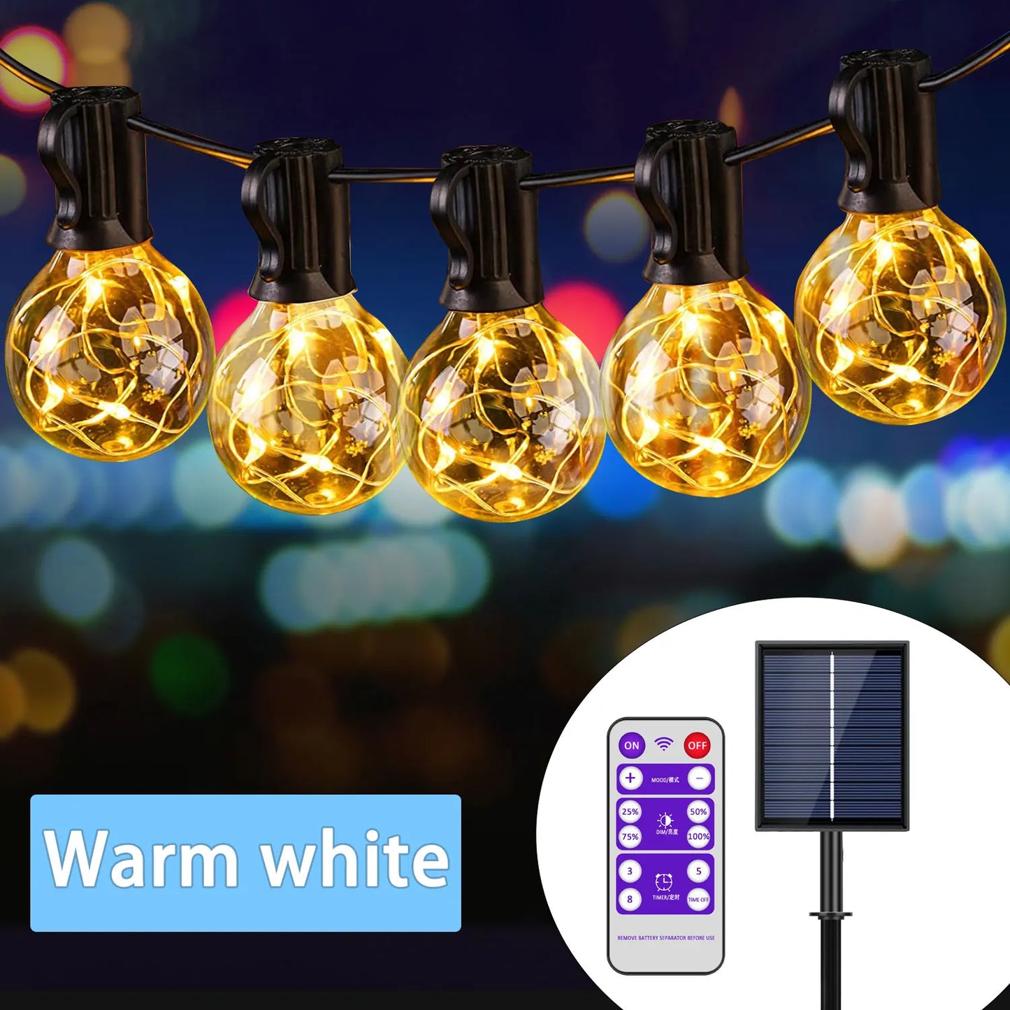 Solar Patio String Light G40,8 Light Modes, Outside Weatherproof Hanging Lights for Backyard Bistro Balcony Pergola Party Decor