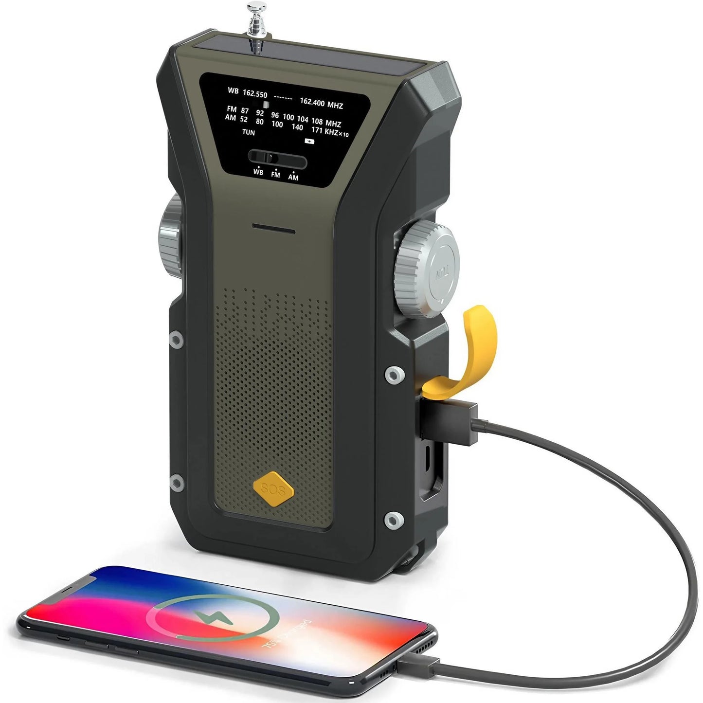 Weather Radio Emergency Multifunctional Radio FM AM WB Hand Crank Solar USB Charging 2000mAh Power Bank LED Flashlight Torch