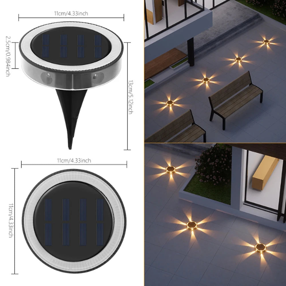 Outdoor Solar Wall Light Waterproof round Petal Garden Ground-Mounted Lamp with 8 Modes for Deck Fence Landscape Lighting