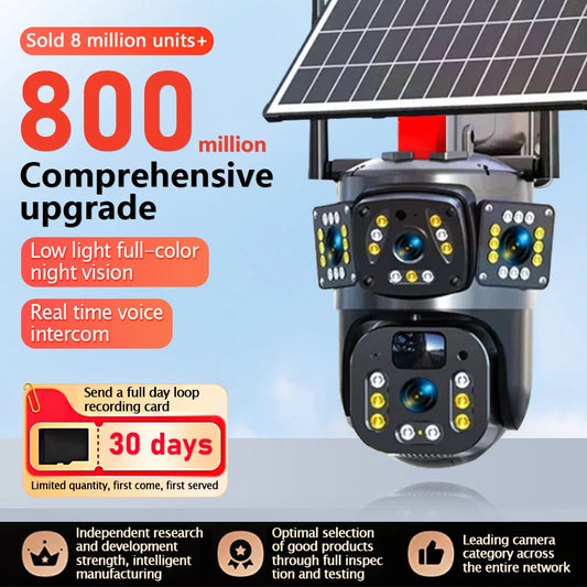 Solar Camera wifi V360PRO Three Eyes and Two Pictures Outdoor Solar Closed Circuit PTZ Camera 1080P