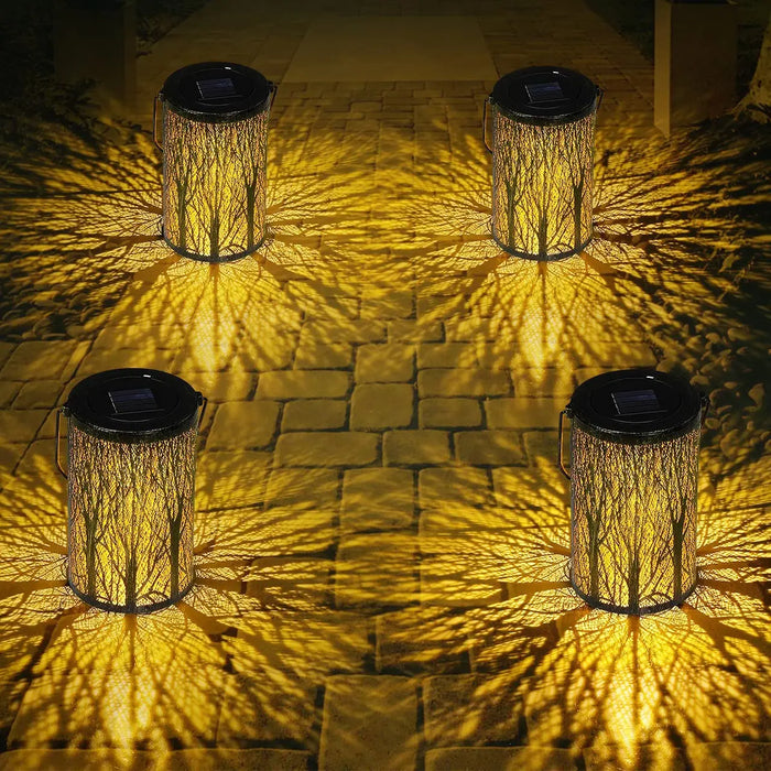 Solar LED Light Outdoor Hanging Lantern Garden with Handle Retro Metal Waterproof Patio Yard Pathway Decorative for Christmas