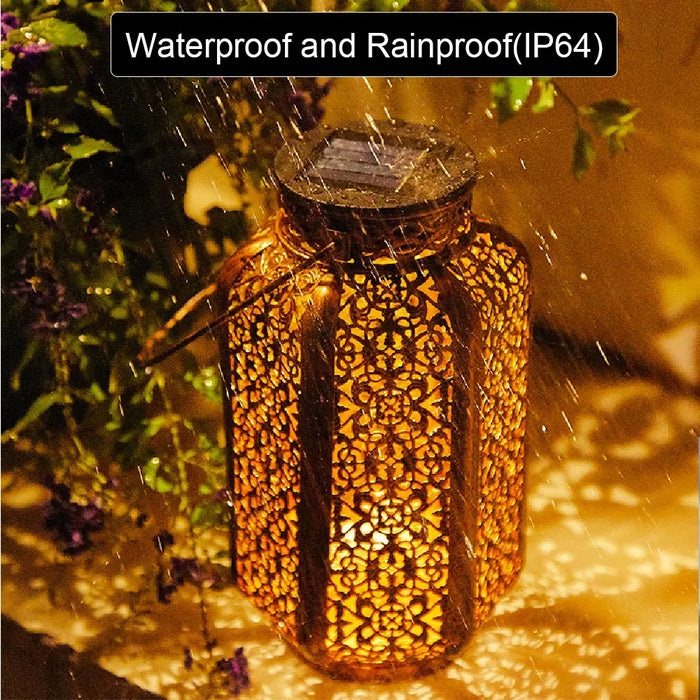 Solar LED Light Outdoor Hanging Lantern Garden with Handle Retro Metal Waterproof Patio Yard Pathway Decorative for Christmas