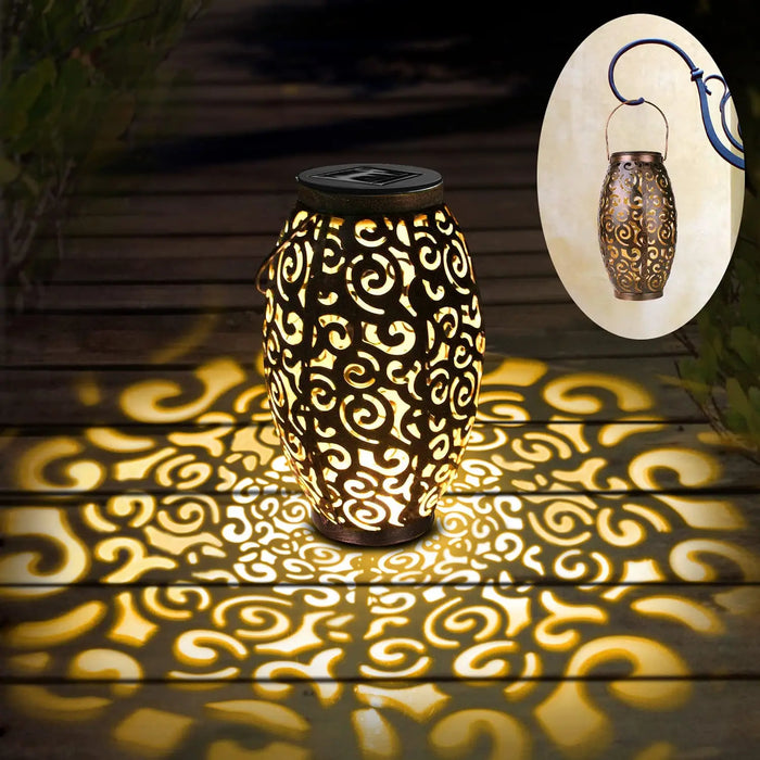 Solar LED Light Outdoor Hanging Lantern Garden with Handle Retro Metal Waterproof Patio Yard Pathway Decorative for Christmas