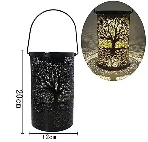 Solar LED Light Outdoor Hanging Lantern Garden with Handle Retro Metal Waterproof Patio Yard Pathway Decorative for Christmas