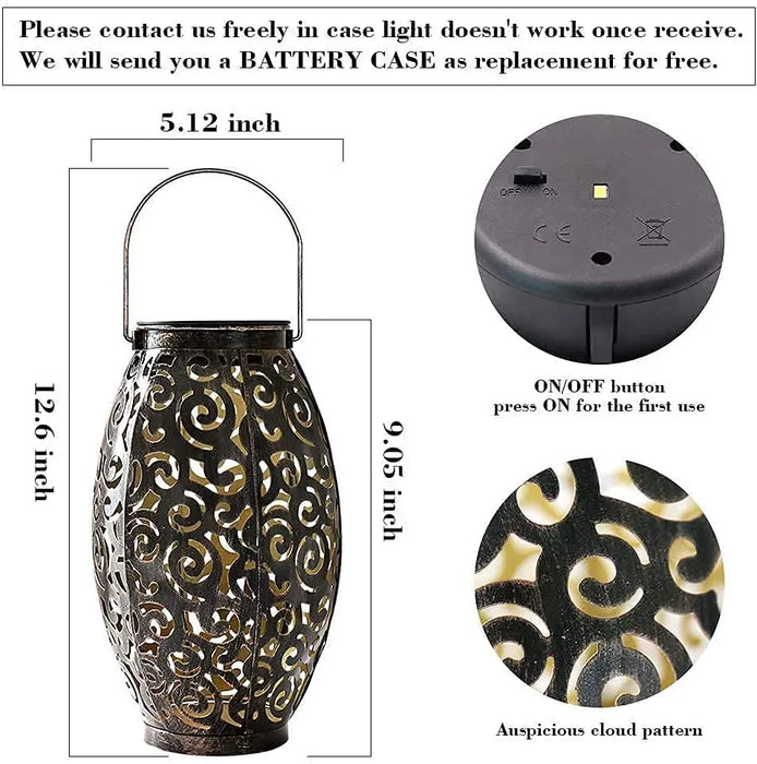 Solar LED Light Outdoor Hanging Lantern Garden with Handle Retro Metal Waterproof Patio Yard Pathway Decorative for Christmas