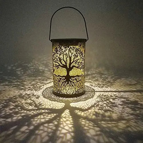 Solar LED Light Outdoor Hanging Lantern Garden with Handle Retro Metal Waterproof Patio Yard Pathway Decorative for Christmas