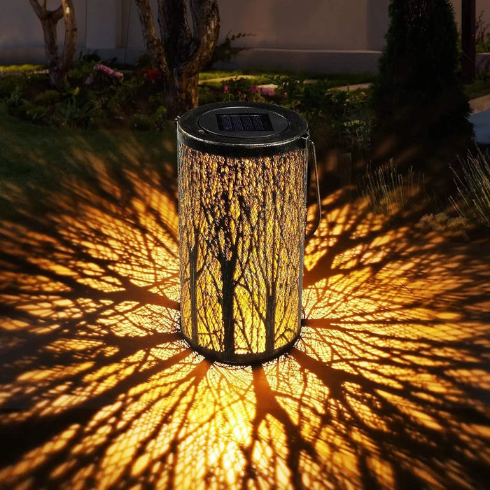 Solar LED Light Outdoor Hanging Lantern Garden with Handle Retro Metal Waterproof Patio Yard Pathway Decorative for Christmas
