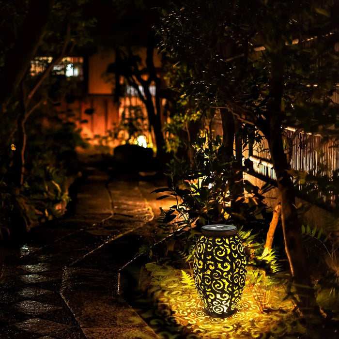 Solar LED Light Outdoor Hanging Lantern Garden with Handle Retro Metal Waterproof Patio Yard Pathway Decorative for Christmas