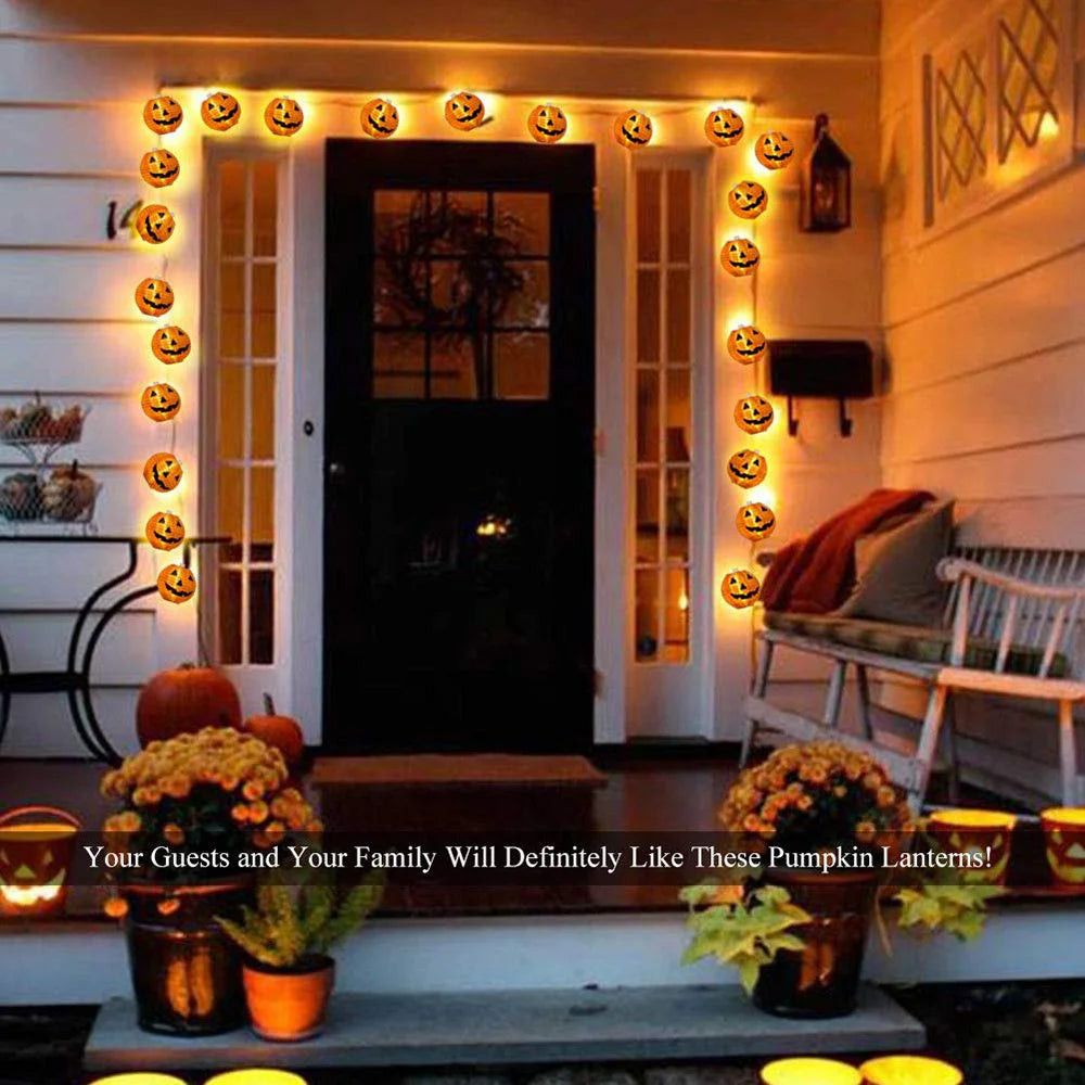 10/20/30 LEDs Solar Halloween Pumpkin String Lights Waterproof Outdoor Decor Fairy Lights Christmas Orange Pumpkin Lantern Lamp