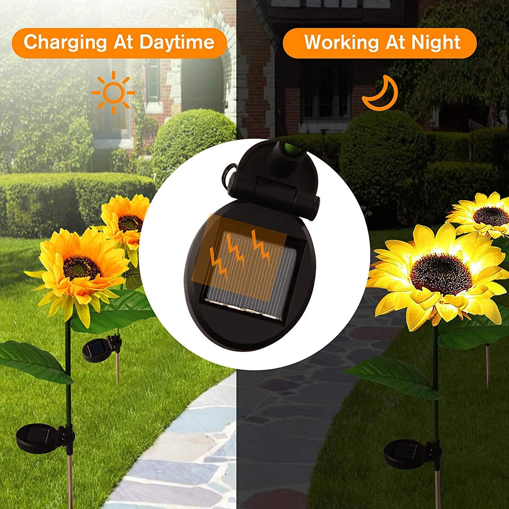 Solar Sunflowers Outside Garden Lawn Light IP65 Waterproof Solar Flowers Pathway Light for Patio Yard Wedding Holiday Decoration