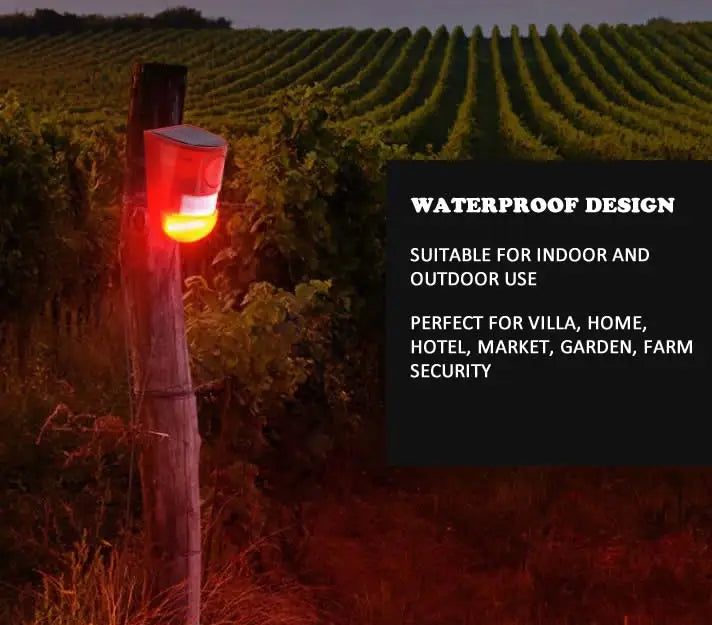 New Solar Infrared Motion Sensor Alarm With 110db Siren Strobe Light For Home Garden Carage Shed Carvan Security Alarm System