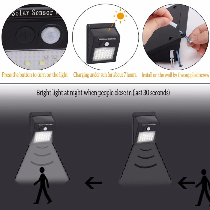 4 Pack 30 LEDs Security Solar Powered Light PIR Motion Sensor Light Path Wall Lamps Outdoor Garden Emergency Waterproof light