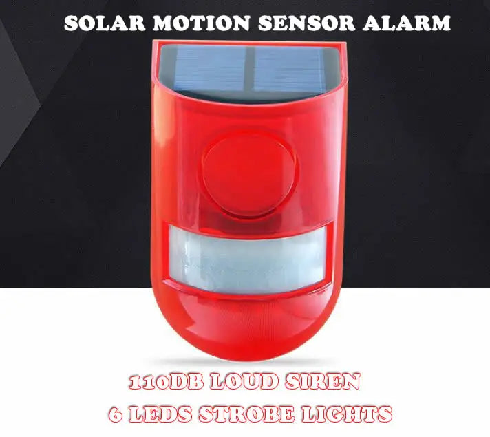 New Solar Infrared Motion Sensor Alarm With 110db Siren Strobe Light For Home Garden Carage Shed Carvan Security Alarm System