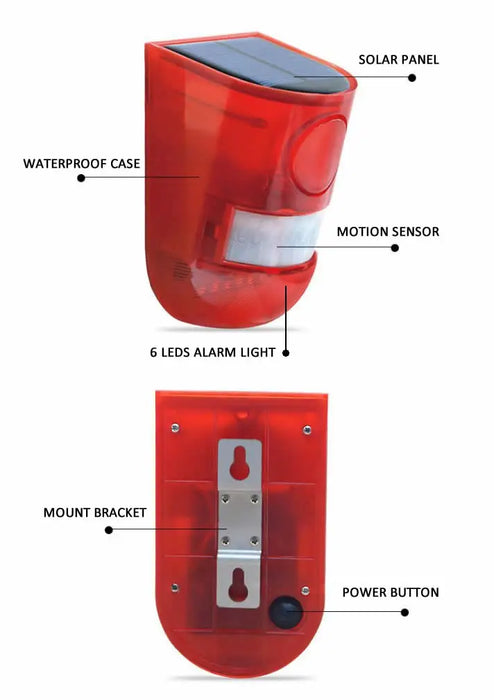New Solar Infrared Motion Sensor Alarm With 110db Siren Strobe Light For Home Garden Carage Shed Carvan Security Alarm System