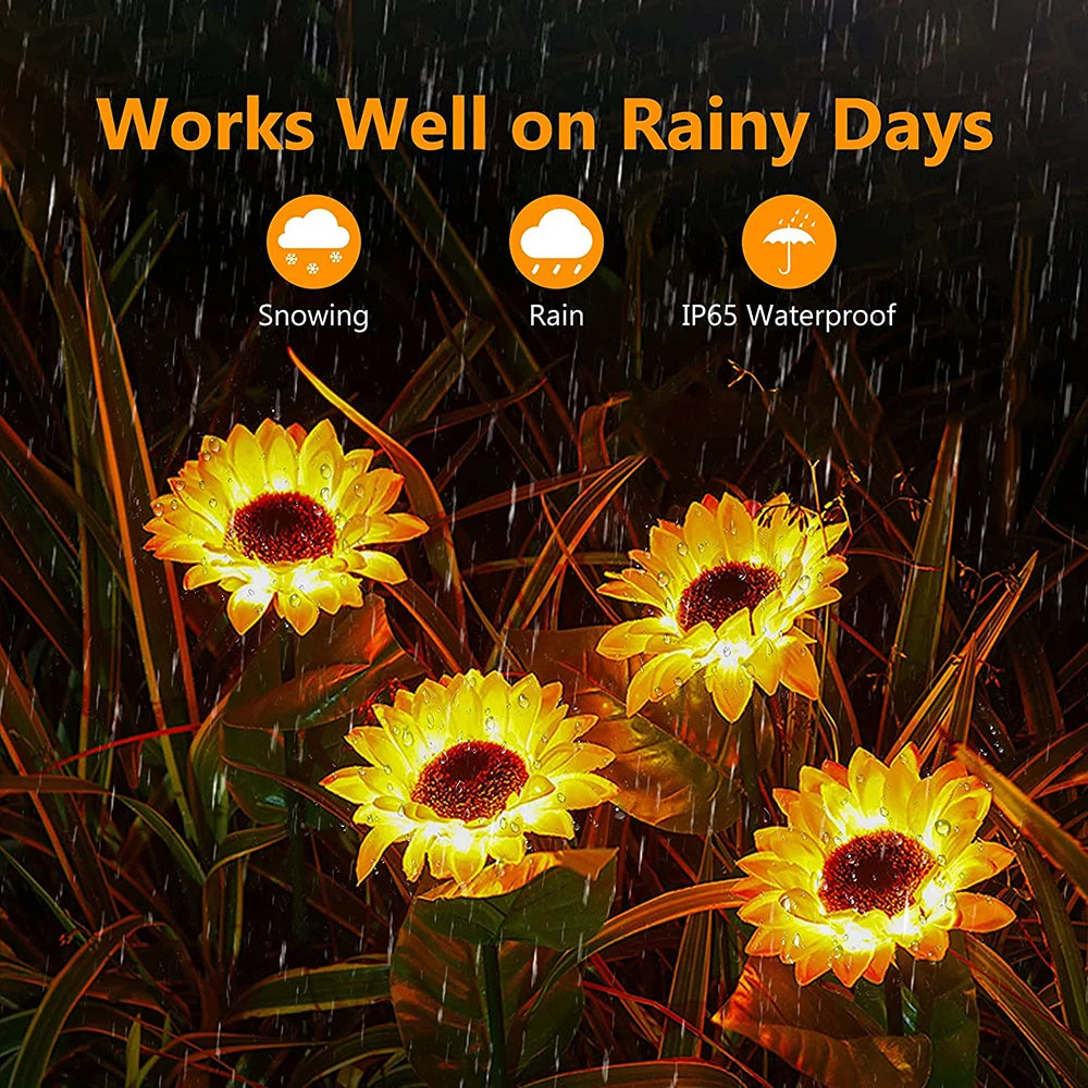 Solar Sunflowers Outside Garden Lawn Light IP65 Waterproof Solar Flowers Pathway Light for Patio Yard Wedding Holiday Decoration