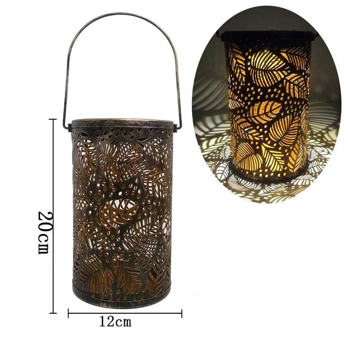 Solar LED Light Outdoor Hanging Lantern Garden with Handle Retro Metal Waterproof Patio Yard Pathway Decorative for Christmas