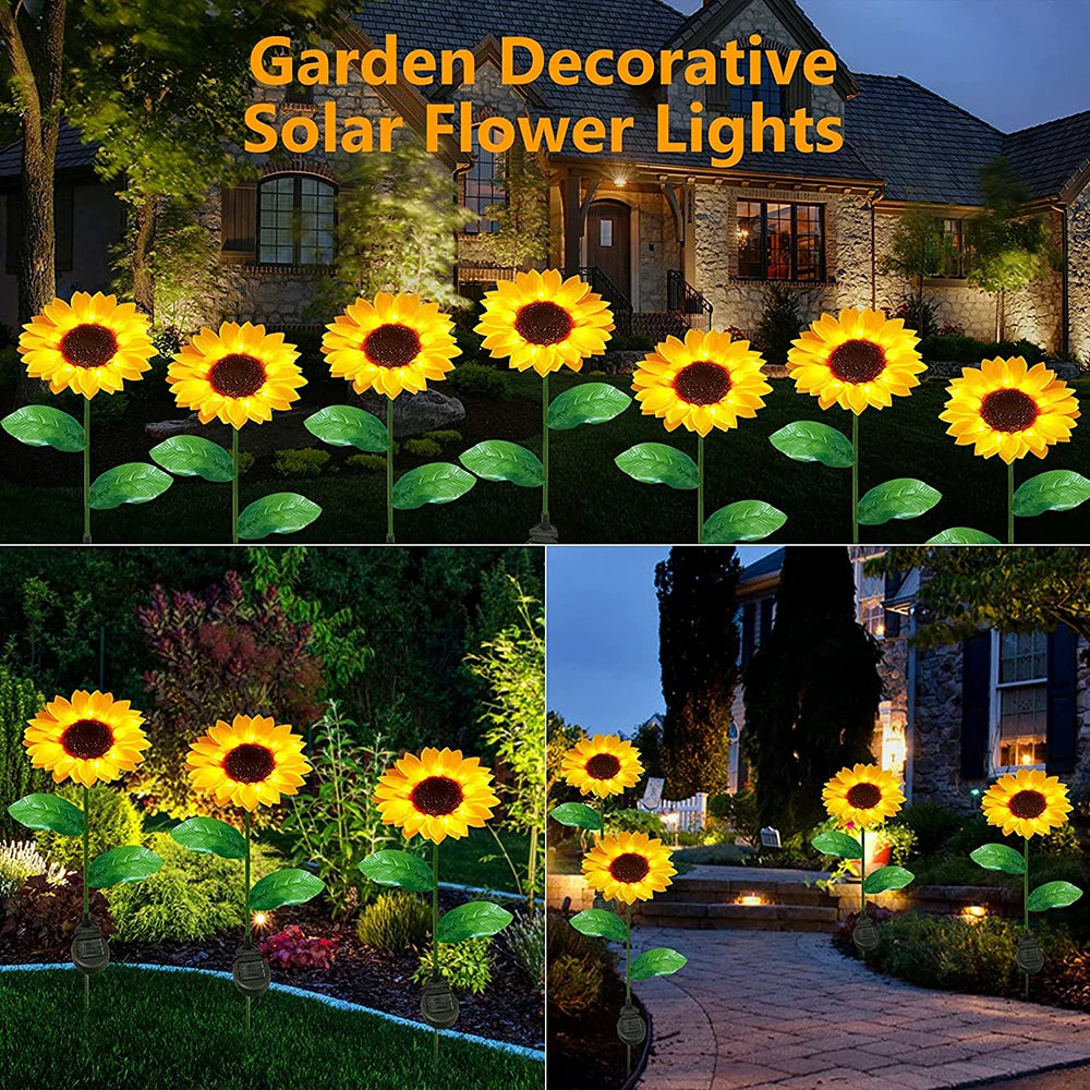 Solar Sunflowers Outside Garden Lawn Light IP65 Waterproof Solar Flowers Pathway Light for Patio Yard Wedding Holiday Decoration