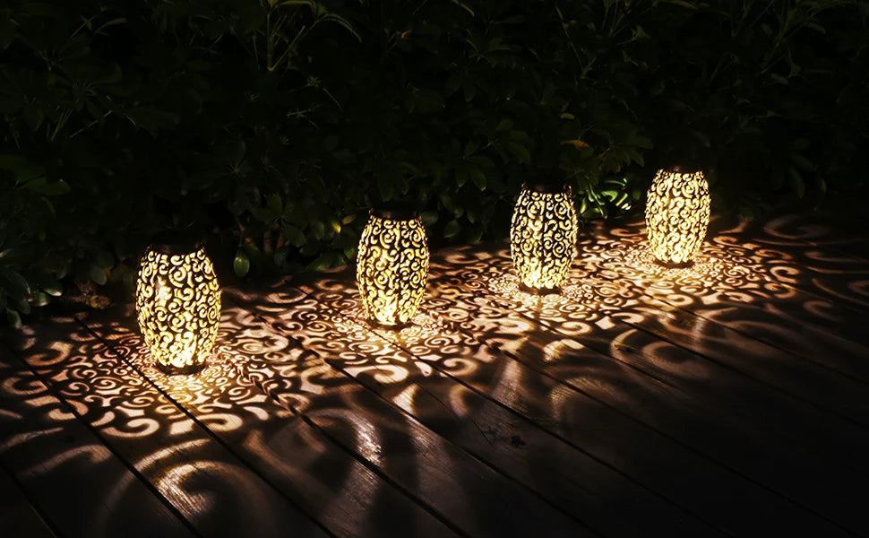 Solar LED Light Outdoor Hanging Lantern Garden with Handle Retro Metal Waterproof Patio Yard Pathway Decorative for Christmas