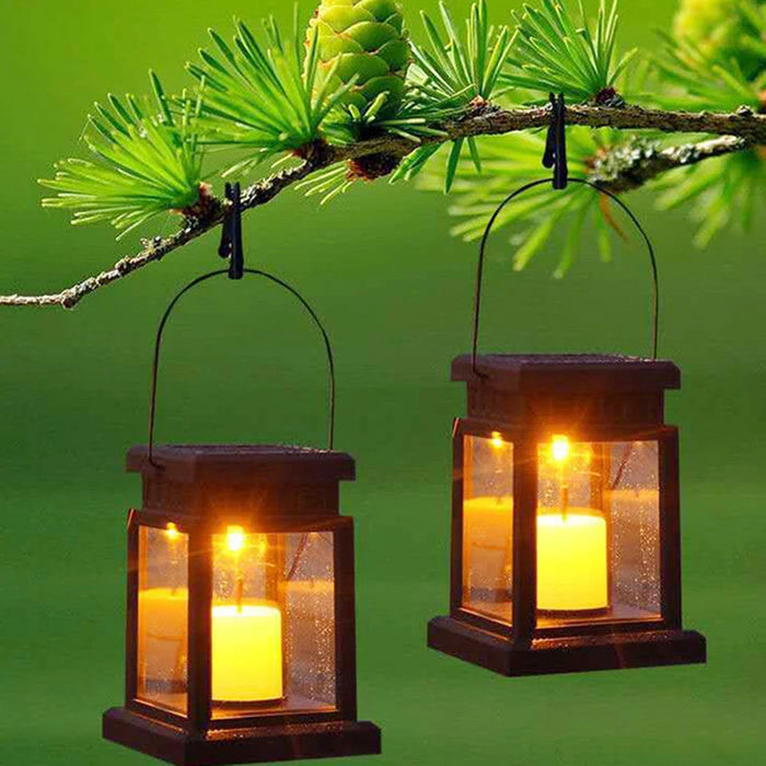 Retro Lantern Candle Twinkle Light Solar Powered Lamp Waterproof Outdoor Garden Decoration Light Warm Flame Flashing Tea Light