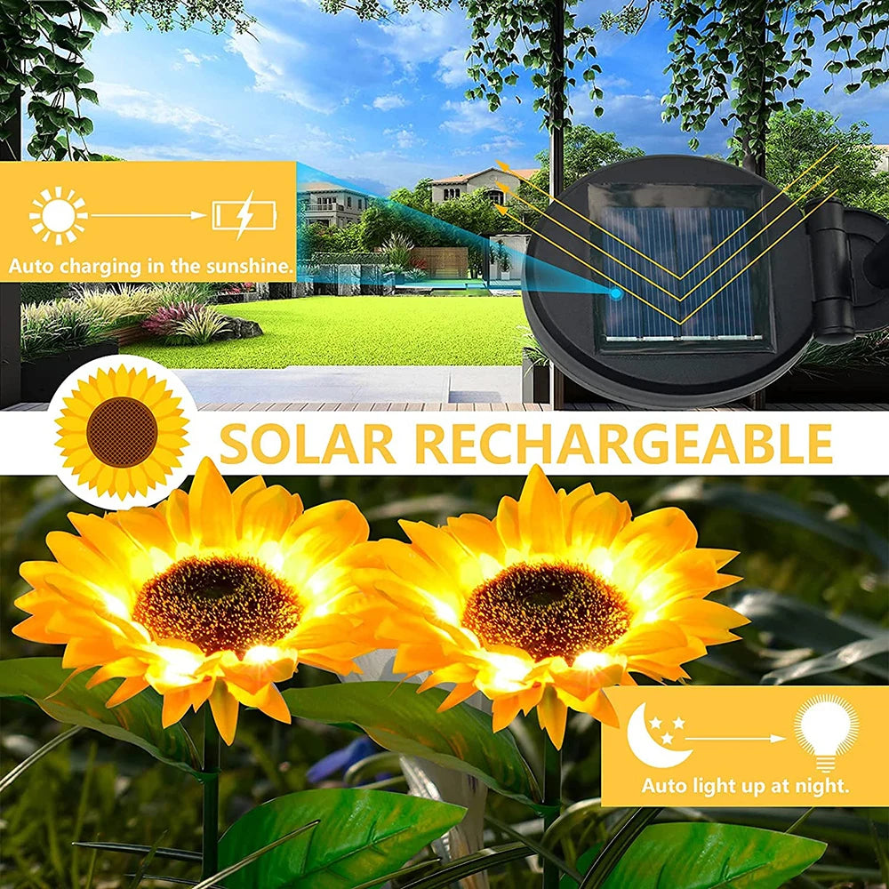 Solar Sunflowers Outside Garden Lawn Light IP65 Waterproof Solar Flowers Pathway Light for Patio Yard Wedding Holiday Decoration