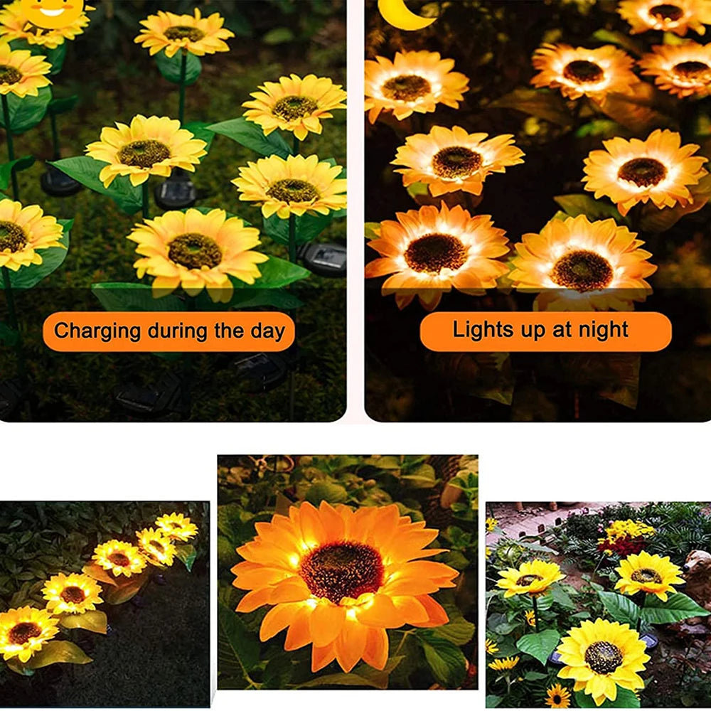 Solar Sunflowers Outside Garden Lawn Light IP65 Waterproof Solar Flowers Pathway Light for Patio Yard Wedding Holiday Decoration