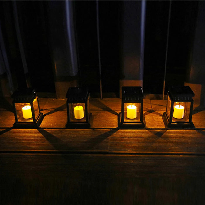 Retro Lantern Candle Twinkle Light Solar Powered Lamp Waterproof Outdoor Garden Decoration Light Warm Flame Flashing Tea Light