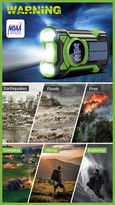Emergency Radio Hand Crank Solar 5000mAh, IP65 Waterproof Dustproof Bluetooth 5.3 Portable AM/FM/NOAA Weather Alert Radio