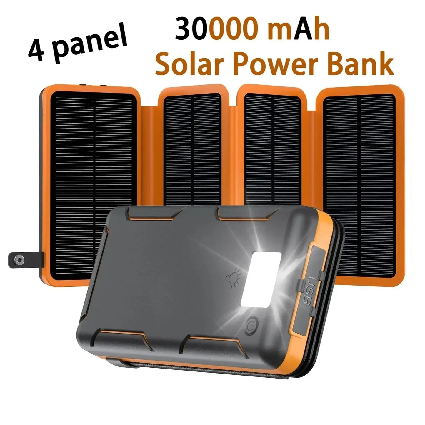 30000mAh Solar Power Bank Flip Panel Large Capacity iOS/Android USB fast charge dual charging solar/Type-C portable for camping