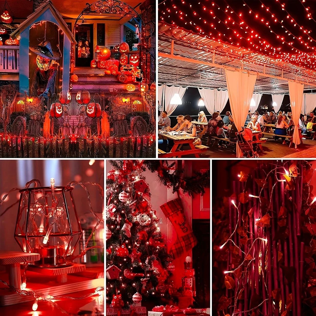 Solar Powered Christmas Lights 50-200 LED Outdoor Light Strings Festive Garden Courtyard Red Blinking Lights with Solar Panel
