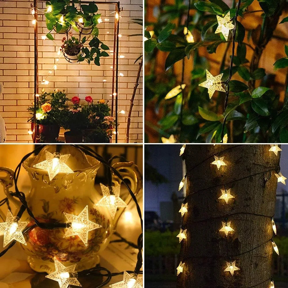 Solar Star String Lights Outdoor Waterproof LED Solar Powered Fairy Lights For Christmas Patio Garden Yard Porch Wedding Decor