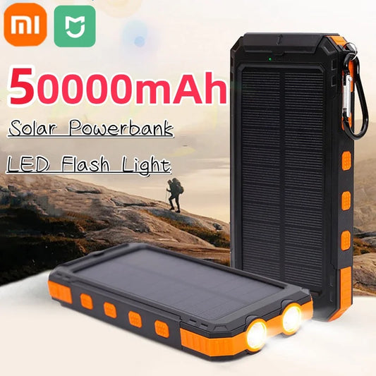 Xiaomi Solar Power Bank 50000mAh Portable Charging Poverbank External Battery Charger Strong Light LDE Light for iphone Huawei