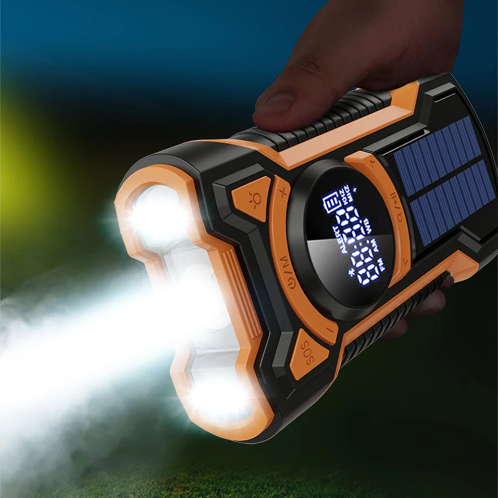 Solar Emergency Weather Radio Waterproof Hand Crank Weather Alert Radio 5000mAh Bluetooth-Compatible5.3 LED Flashlight SOS Alarm