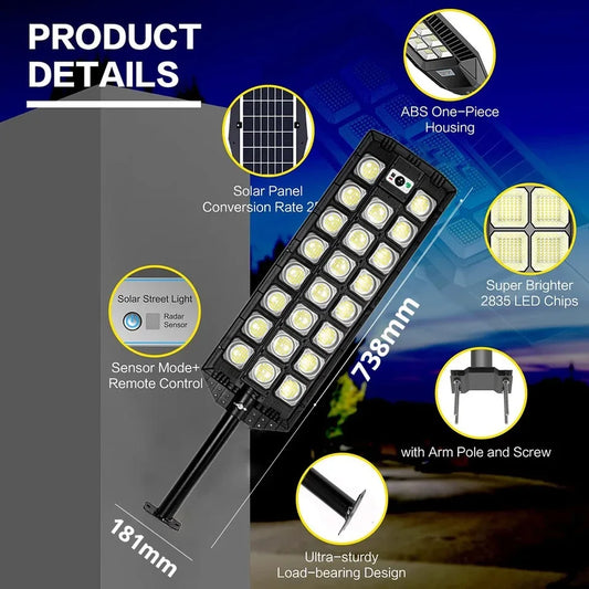 Powerful Solar Lights Outdoor 12000LM 598LED Motion Sensor Street Light 3Modes Waterproof IPX65 Garden Lamp With Remote Control