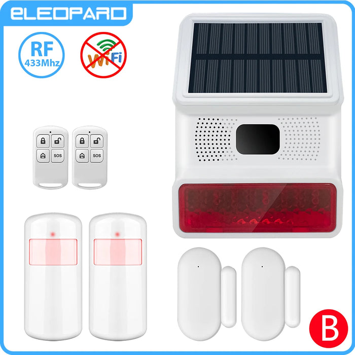 Smarsecur 433MHz Solar Outdoor Waterproof Siren with LED Flashing Light Function as Home Garage Shed Alarm System