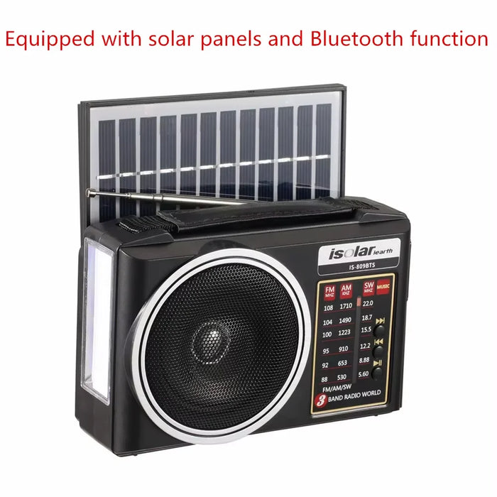 Portable FM/AM/SW Radio Solar Charging Multi Band Emergency Radios Receiver Bluetooth Speaker with Flashlight TF USB for Walk